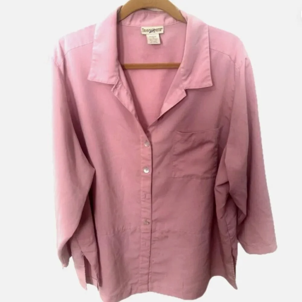 TravelSmith Women's 2X Blouse Dusty Rose Pink Button Down Wrinkle Free - Picture 2 of 4